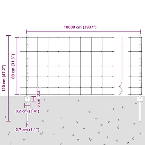 Ogrodzenie z słupkiem Srebrny 0,8 x 100 m Stal