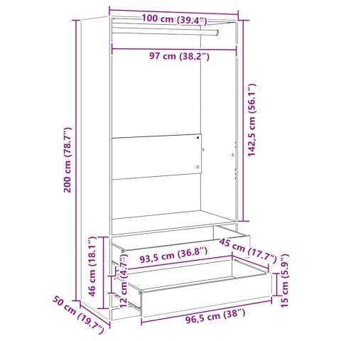 Szafa, brązowy dąb, 100x50x200 cm, materiał drewnopochodny