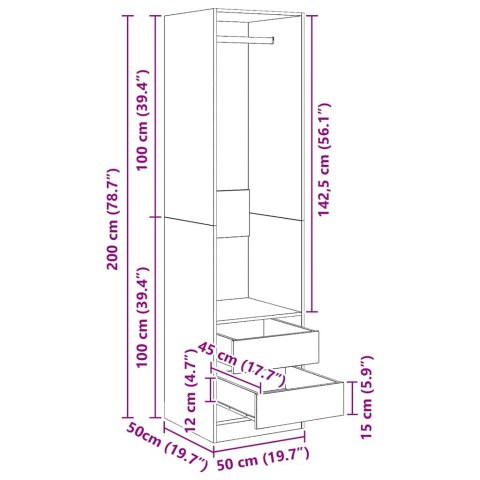 Szafa z szufladami, wysoki połysk, biała, 50x50x200 cm