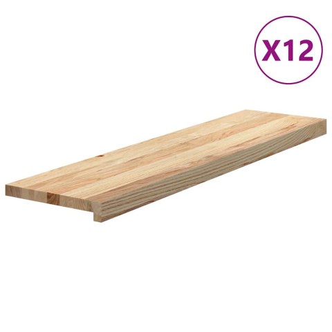 Stopnie schodowe, 12 szt. surowe 100x30x2cm lite drewno dębowe