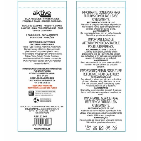 Fotel plażowy Aktive 47 x 82 x 49 cm (2 Sztuk)