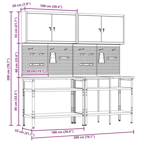 Zestaw stołu warsztatowego 8 pcs Szary Stal malowana proszkowo