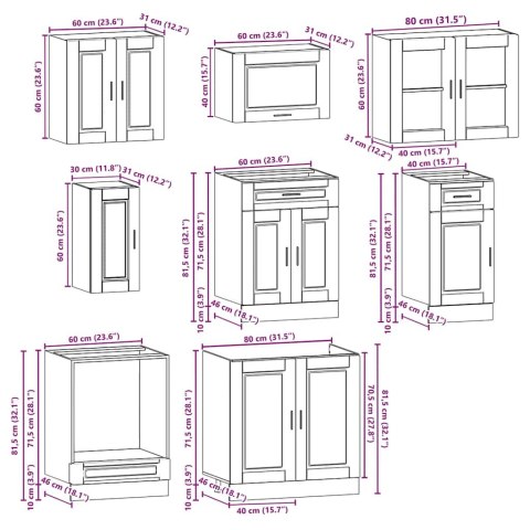 Zestaw szafek kuchennych 8 -częściowy, biały o wysokim połysku