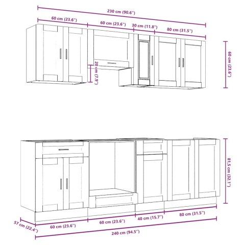 Zestaw szafek kuchennych, Porto, 8-częściowy, dąb sonoma