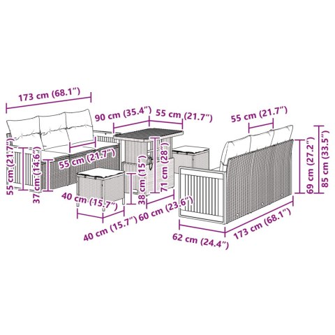 Zestaw Sof na Ogród z poduszką 11 pcs Czarny polirattan
