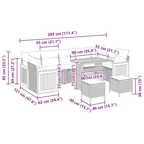 Zestaw Sof na Ogród z poduszką 13 pcs Czarny polirattan