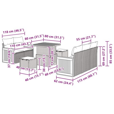 Zestaw Sof na Ogród z poduszką Czarny Polirattan