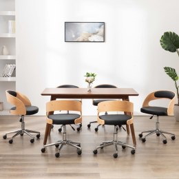 Krzesła obrotowe, 6 szt., czarne, gięte drewno i sztuczna skóra