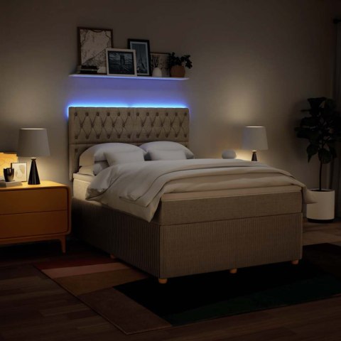 Łóżko kontynentalne z materacem, kremowe, tkanina, 160x200 cm