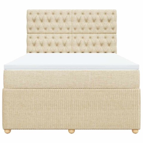 Łóżko kontynentalne z materacem, kremowe, tkanina, 160x200 cm