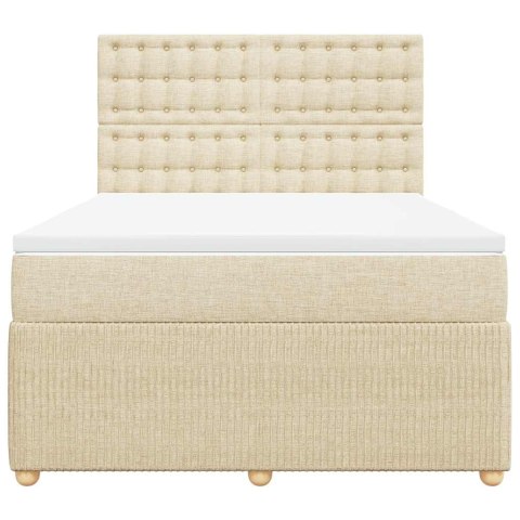 Łóżko kontynentalne z materacem, kremowe, tkanina, 160x200 cm