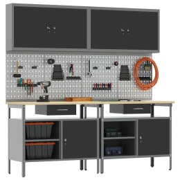 Zestaw stołu warsztatowego 8 pcs Czarny Stal malowana proszkowo