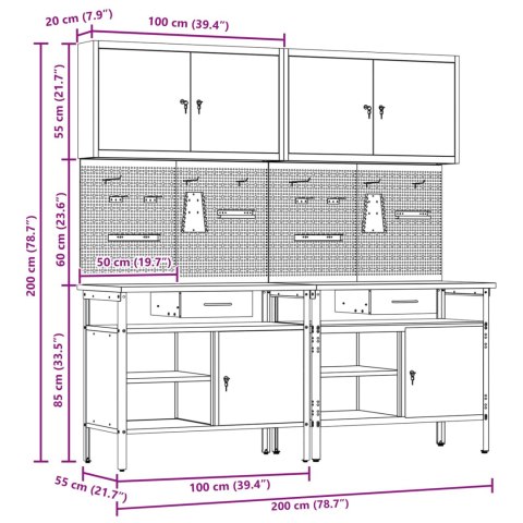 Zestaw stołu warsztatowego 8 pcs Czarny Stal malowana proszkowo