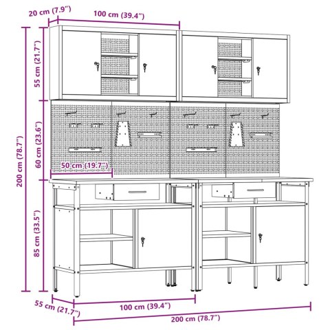 Zestaw stołu warsztatowego 8 pcs Czerwony 200 x 55 x 200 cm