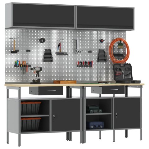 Zestaw stołu warsztatowego z szufladą z półką 8 pcs Czarny Stal