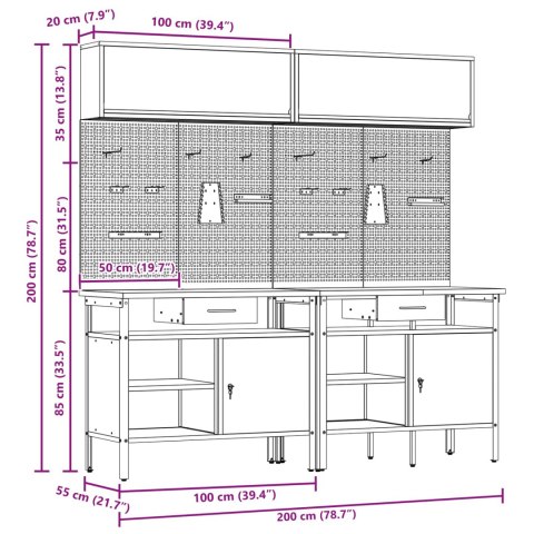 Zestaw stołu warsztatowego z szufladą z półką 8 pcs Czarny Stal