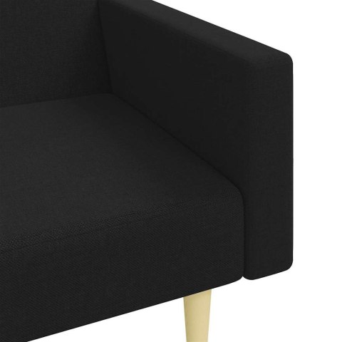 2-osobowa kanapa rozkładana z podnóżkiem, czarna, tkanina