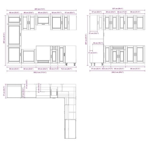 Zestaw szafek kuchennych, Porto, 14-częściowy, szarość betonu