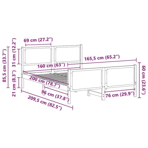VidaXL Ramka łóżka Z zagłówkiem Jasnoszary 160 x 200 cm tkanina