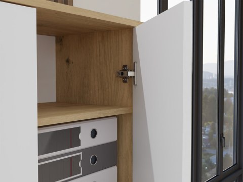 Regał Biurowy OLIV 2D 2 Drzwi Do Biura Do Gabinetu Salonu DĄB ARTISAN BIEL