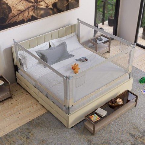 Barierka dziecięca do łóżka 180 cm beżowa z kieszenią Oxford