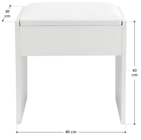 Biały taboret do toaletki Melly z poduszką 45x38x29 cm