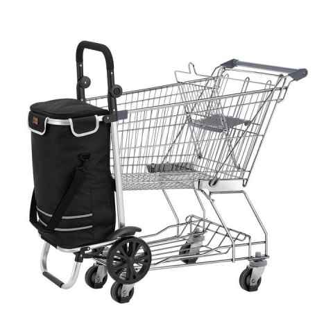 Czarny wózek na zakupy 3w1 z chłodzącą kieszenią, składany