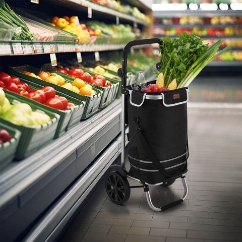 Czarny wózek na zakupy 3w1 z chłodzącą kieszenią, składany