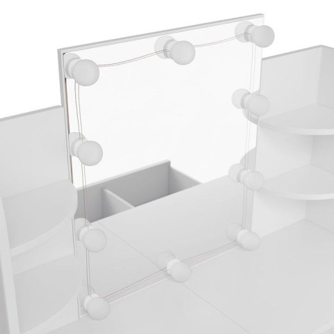 Toaletka kosmetyczna LED, biała, z szufladą i półkami