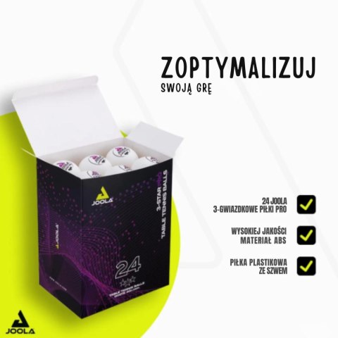 PIŁECZKI DO TENISA STOŁOWEGO JOOLA PRO 3 STAR 24SZT BIAŁE