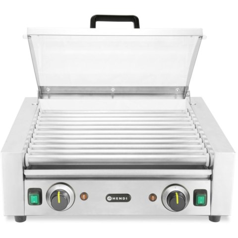 Podgrzewacz grill rolkowy do parówek hot-dogów dwustrefowy z pokrywą 11 rolek 45 cm 980 W