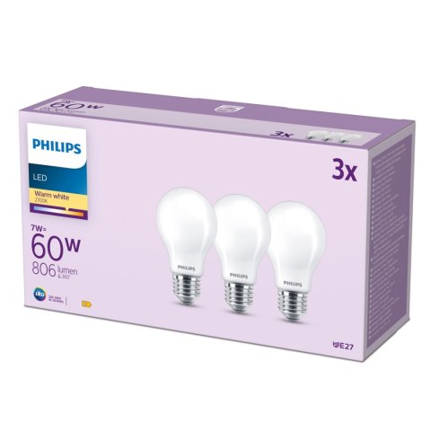 Żarówka LED Philips A60 E27 Ciepła Biel E 7 W 60 W E27 806 lm 3 Sztuk (2700 K)
