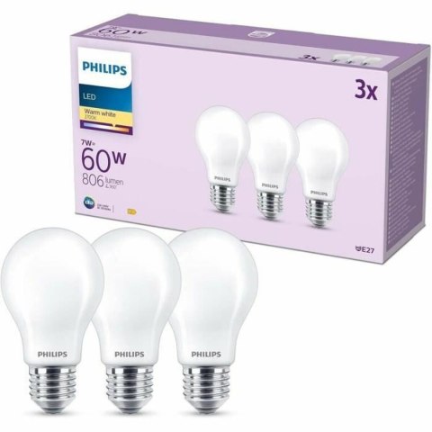 Żarówka LED Philips A60 E27 Ciepła Biel E 7 W 60 W E27 806 lm 3 Sztuk (2700 K)