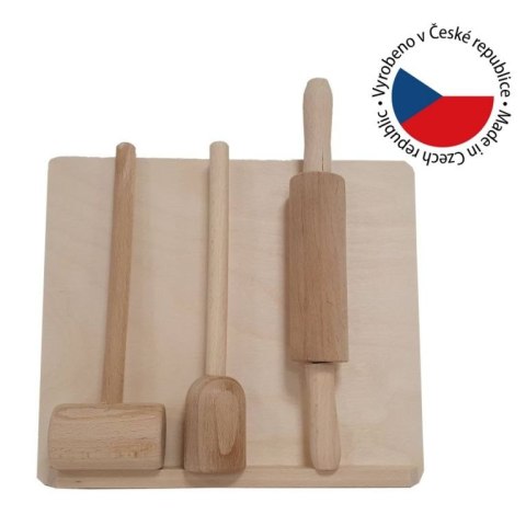 Drewniany zestaw kuchenny dla dzieci z buku, 4 elementy