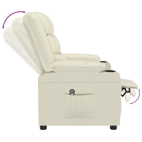 Elektryczny fotel rozkładany, kremowy, obity sztuczną skórą