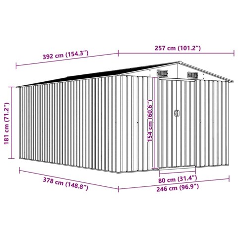 Szopa ogrodowa, 257 x 392 x 181 cm, metal, brązowa