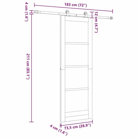 Drzwi przesuwne Biały 73,5 x 211 cm Lite drewno sosnowe