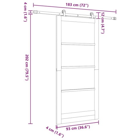 VidaXL Drzwi przesuwne Biały 93 x 202 cm Lite drewno sosnowe