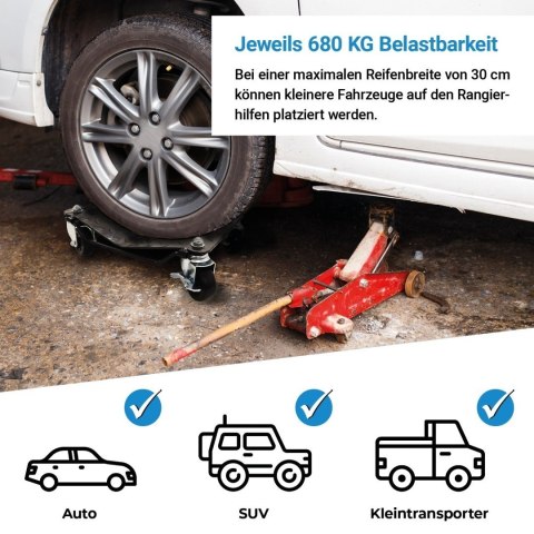 Profesjonalne wózki manewrowe do samochodu 2x 680kg stal