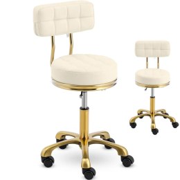 Krzesło taboret hoker kosmetyczny z oparciem na kółkach do 150 kg GELA beżowo złoty