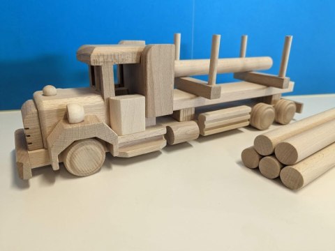 Ciężarówka drewniana z kłodami, buk, bez lakieru, 38 cm