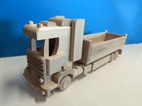 Drewniana ciężarówka z buku, bez lakieru, 48x12x19 cm