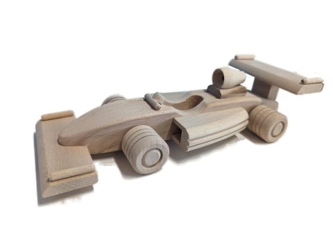 Drewniana formuła z buku, dekoracyjna, ruchome koła, 28 cm