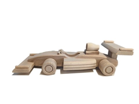 Drewniana formuła z buku, dekoracyjna, ruchome koła, 28 cm