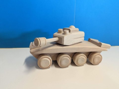 Drewniany czołg z buku, obracana wieża, ręcznie wykonany