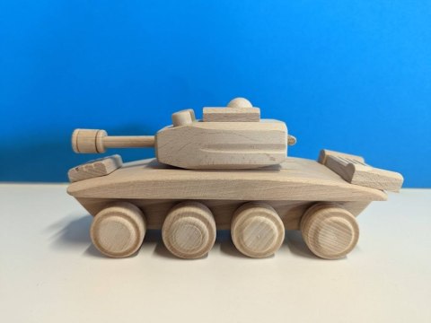 Drewniany czołg z buku, obracana wieża, ręcznie wykonany