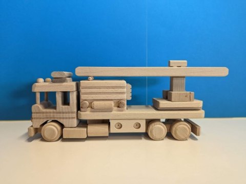 Drewniany wóz strażacki z buku, ruchoma drabina, 35 cm