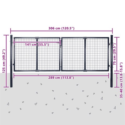 Brama ogrodowa z siatki ocynkowanej, stal 300x75 cm, szara