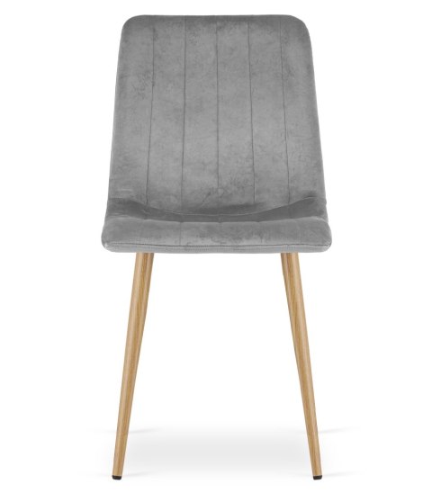 Krzesło LAVA - jasny szary aksamit / nogi kolor drewna x 2