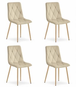 Krzesło LIBRA - jasny beż aksamit / nogi kolor drewna x 4